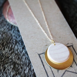 Brass & Wood Pendant Necklace, Handmade Necklace, Brass Necklace, Handmade Jewelry