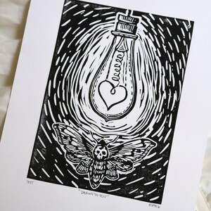 Drawn to You Print, Linocut Print, Handmade Print, Art Print, 8x10 Print