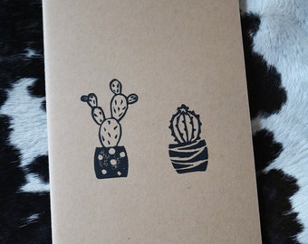 Succulent Linocut Printed Notebook, Kraft Journal, Kraft Brown Notebook