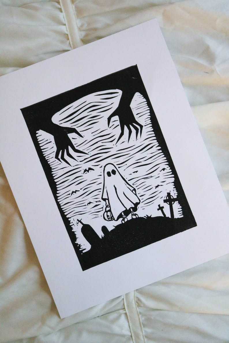 Ghost Print Halloween Print Linocut Print Handmade Print - Etsy