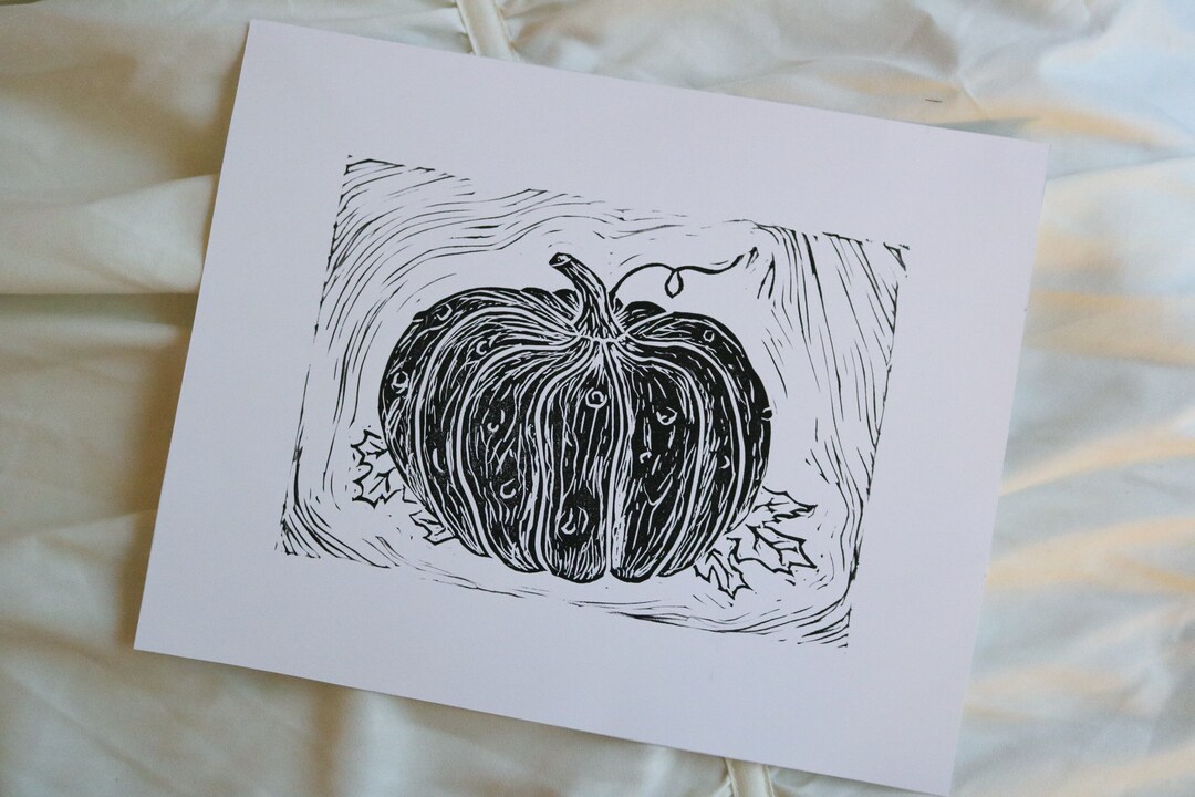Handmade Pumpkin Linocut Print, Fall Decor (8x10) - Etsy