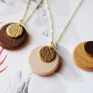 Wood & Brass Charm Necklace, Wood Necklace, Pendant Necklace, Customizable Necklace, Necklace for Her, Necklace Gift