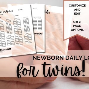 Twin Newborn Daily Log - Newborn Daily Log Twins - Twin Newborn Schedule - Twin Baby Schedule - Watercolor Themed