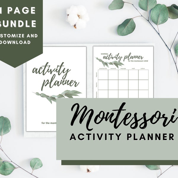 Montessori Activity Planner - Montessori at Home - Eucalyptus Theme - Montessori Teacher Planner