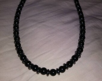 Black marbled bead & hermetite Necklace