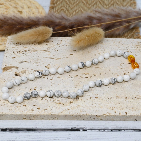 Collier Bébé - Pierres naturelles : Howlite  Blanche - Lithothérapie