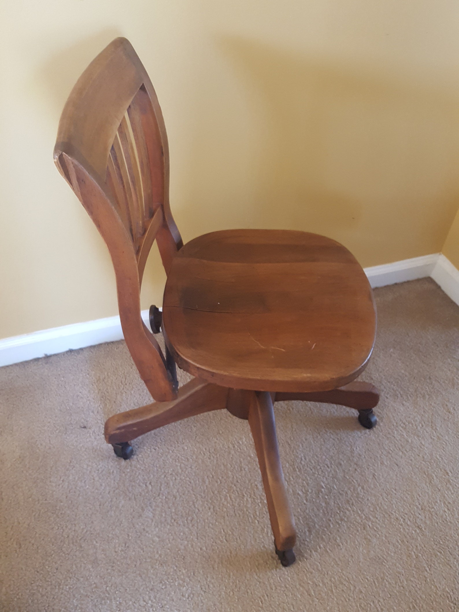 Antique wood desk chair. Swivel wooden office chair. Local Etsy