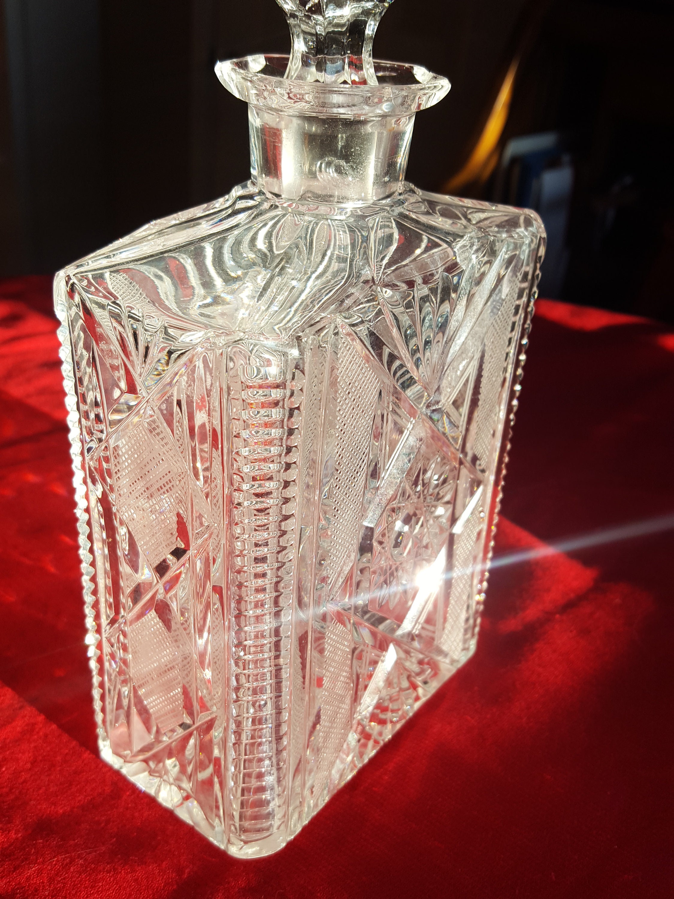 Whiskey Decanter Liquor Decanter cut glass Rectangle Antique Etsy