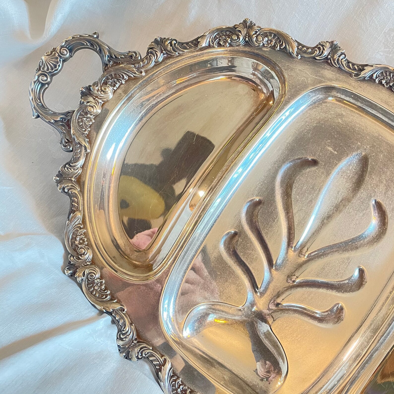 Tray H&L Huge Silver Meat Platter Handles Footed Oval Silver Etsy