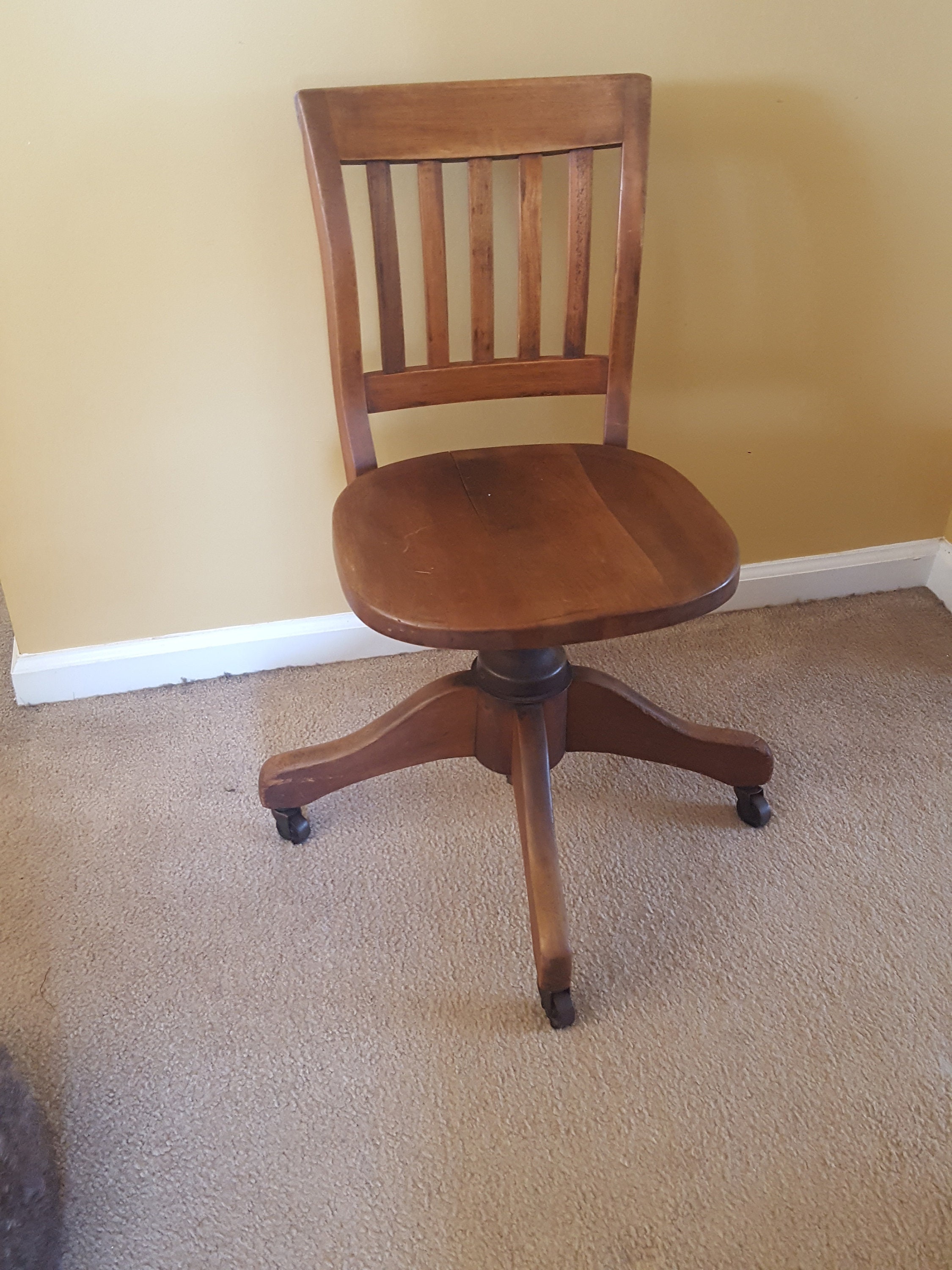 Antique Wood Desk Chair Swivel Wooden Office Chair Local Etsy