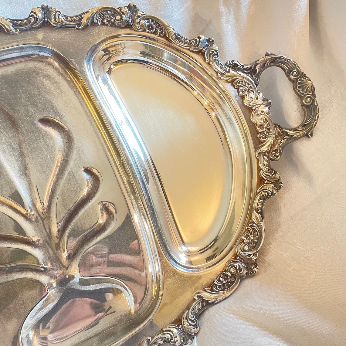 Tray H&L Huge Silver Meat Platter Handles Footed Oval Silver Etsy