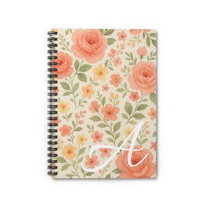 Floral Monogram Spiral Notebook - Lovely Journal for Personal Notes, Gift for Her, Daily Planner, Student Supplies, Stationery
