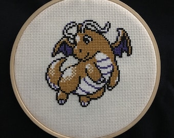 Dragonite Cross Stitch Pattern - Generation 2 Sprite