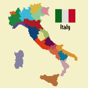Italy Map Cross Stitch Pattern