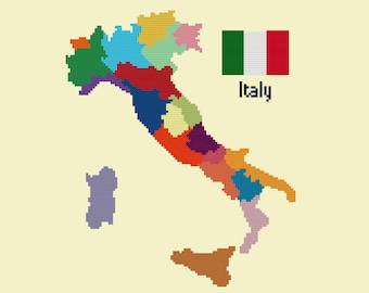 Italy Map Cross Stitch Pattern