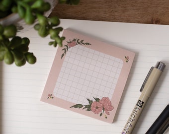 Pink Flowers Sticky Notes | Flowery Sticky Notes | Spring Sticky Notes | Flower Sticky Notes | Pink Sticky Notes | Grid Sticky Notes