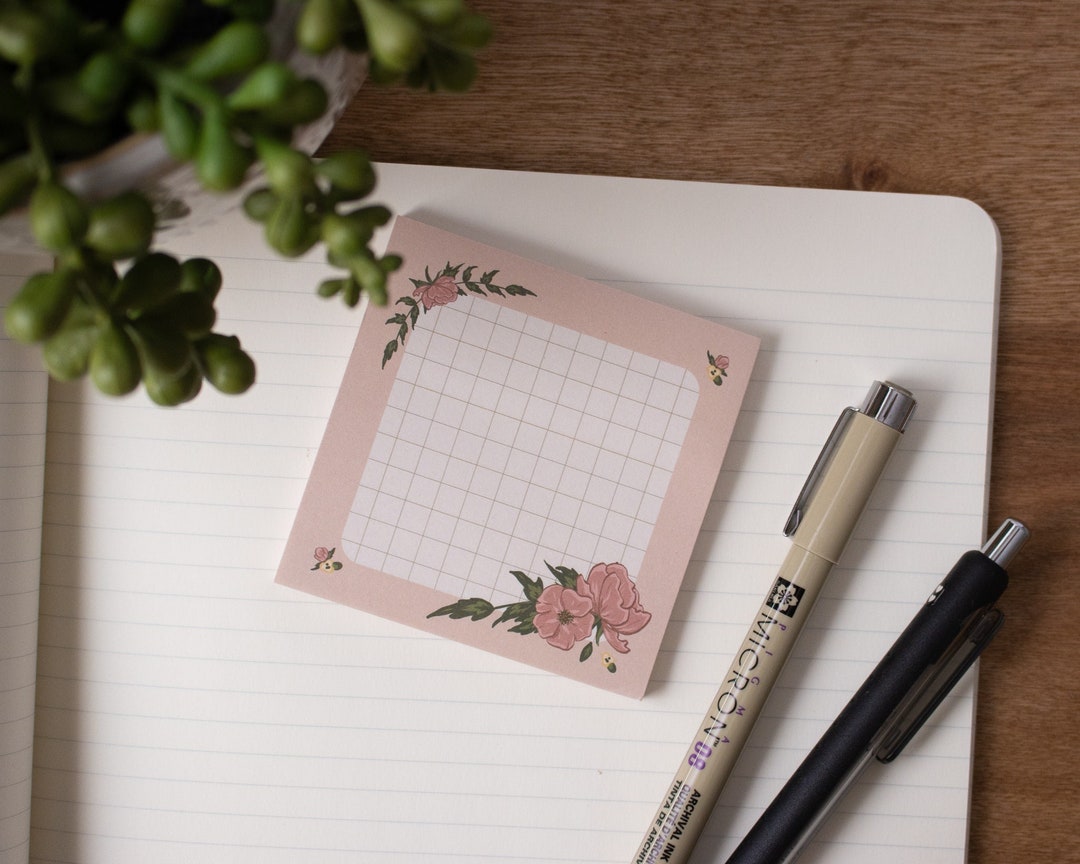 Pink Flowers Sticky Notes Flowery Sticky Notes Spring Sticky Notes