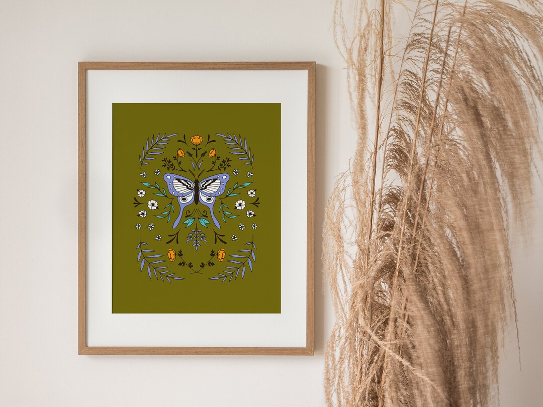 Botanical Butterfly Art Print Download Insect and Flower Illustration