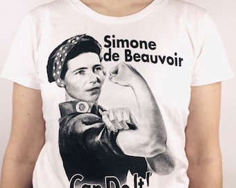 Camiseta de Simone de Beauvoir representada en Rosie the riveter (impresa en algodón orgánico)