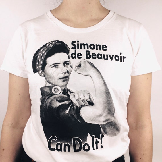 Simone de Beauvoir T-Shirt represented as Rosie the riveter (printed on organic cotton)