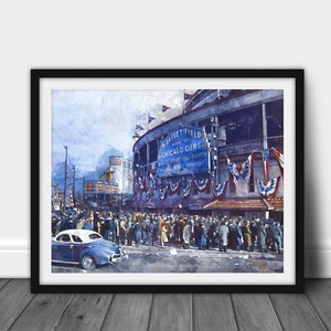 WRIGLEY FIELD Water Color Painting Chicago Cubs Vintage - Etsy