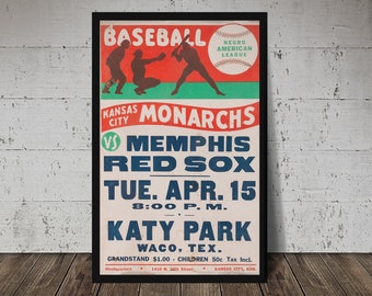 1940 NEGRO NATIONAL LEAGUE Baseball Print - Kansas City Monarchs - Vintage Baseball Poster, Retro Baseball Poster, Classic Baseball Art