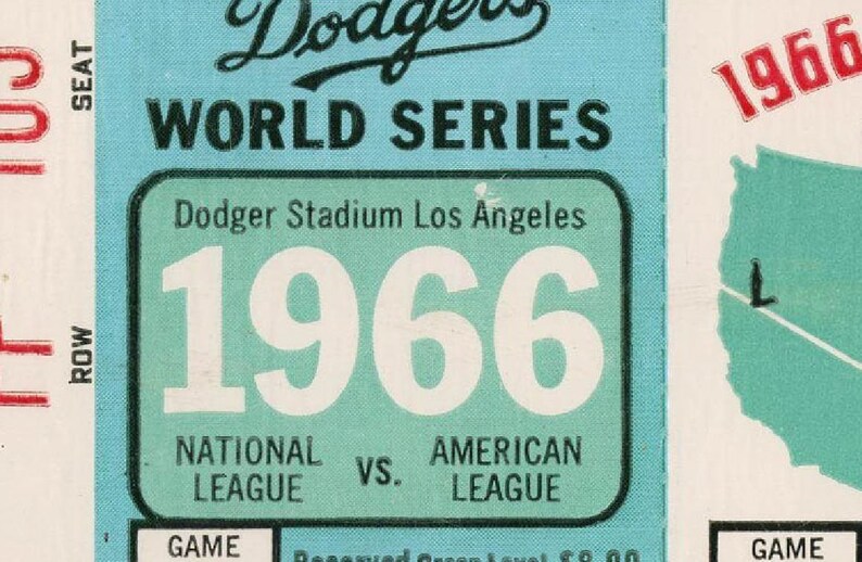 los angeles dodgers world series ticket 1966 print affiche