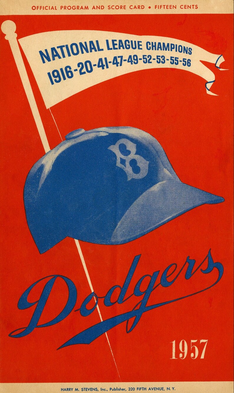 1957 BROOKLYN DODGERS Print Vintage Baseball Poster. Retro - Etsy