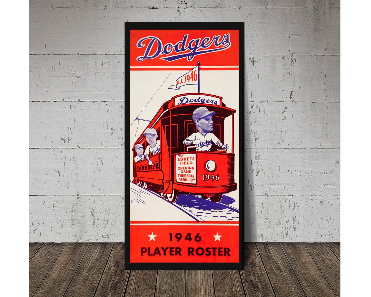 1946 BROOKLYN DODGERS print Vintage Baseball Poster Retro | Etsy