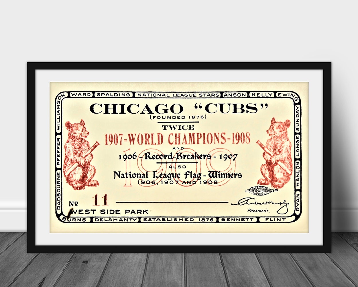 1909 CHICAGO CUBS Print Vintage Baseball Poster Retro 
