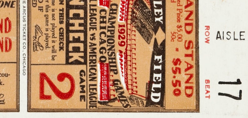 chicago cubs 1929 print baseball ticket vintage baseball