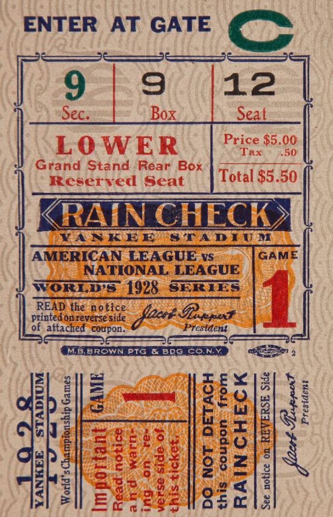 1928 NEW YORK YANKEES Print / Game Ticket Vintage Baseball Etsy
