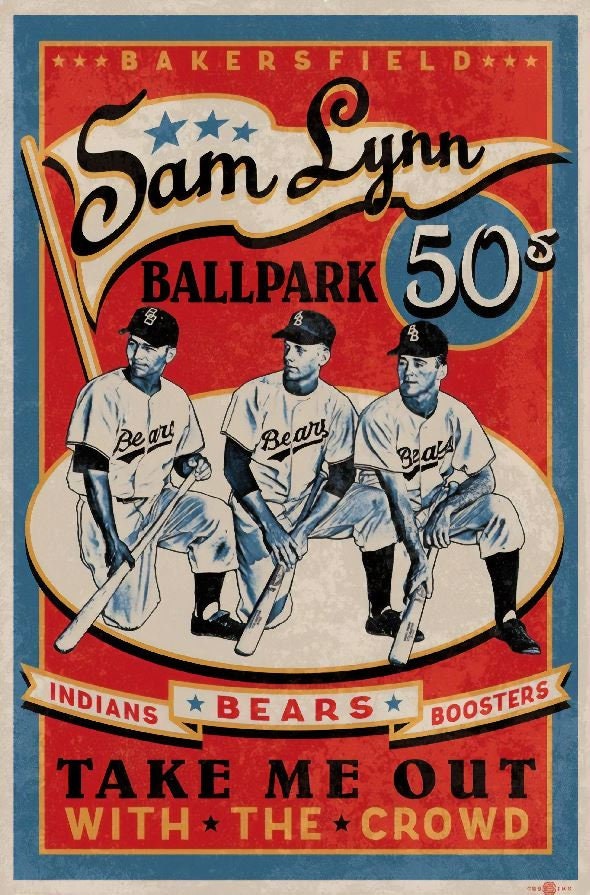 BAKERSFIELD BEARS Print Vintage Baseball Poster Retro 