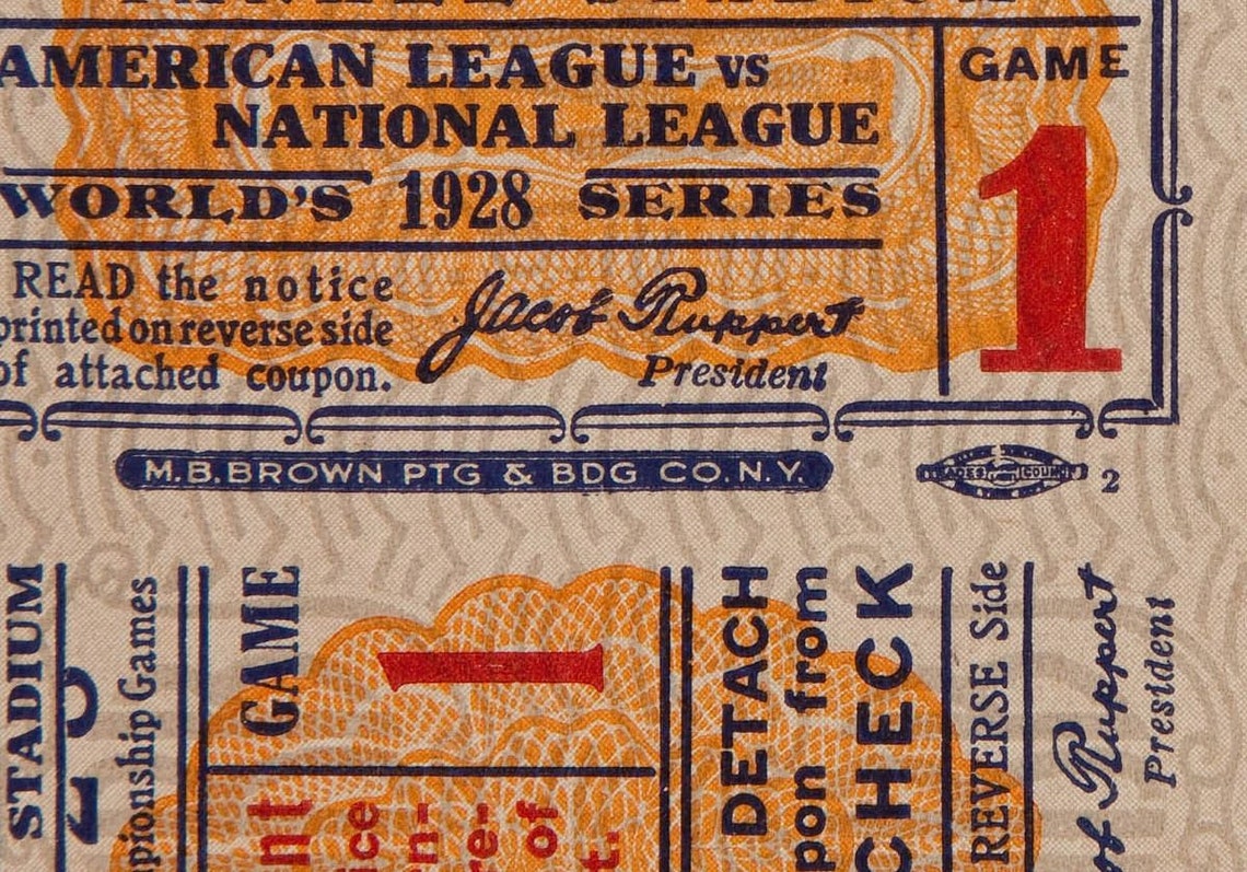 1928 NEW YORK YANKEES Print / Game Ticket Vintage Baseball Etsy