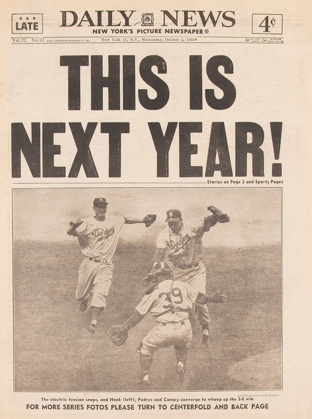 1956 BROOKLYN DODGERS Print Vintage Baseball Poster. Retro 