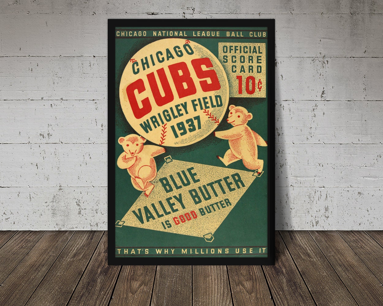 1937 CHICAGO CUBS Print Vintage Baseball Poster Retro 