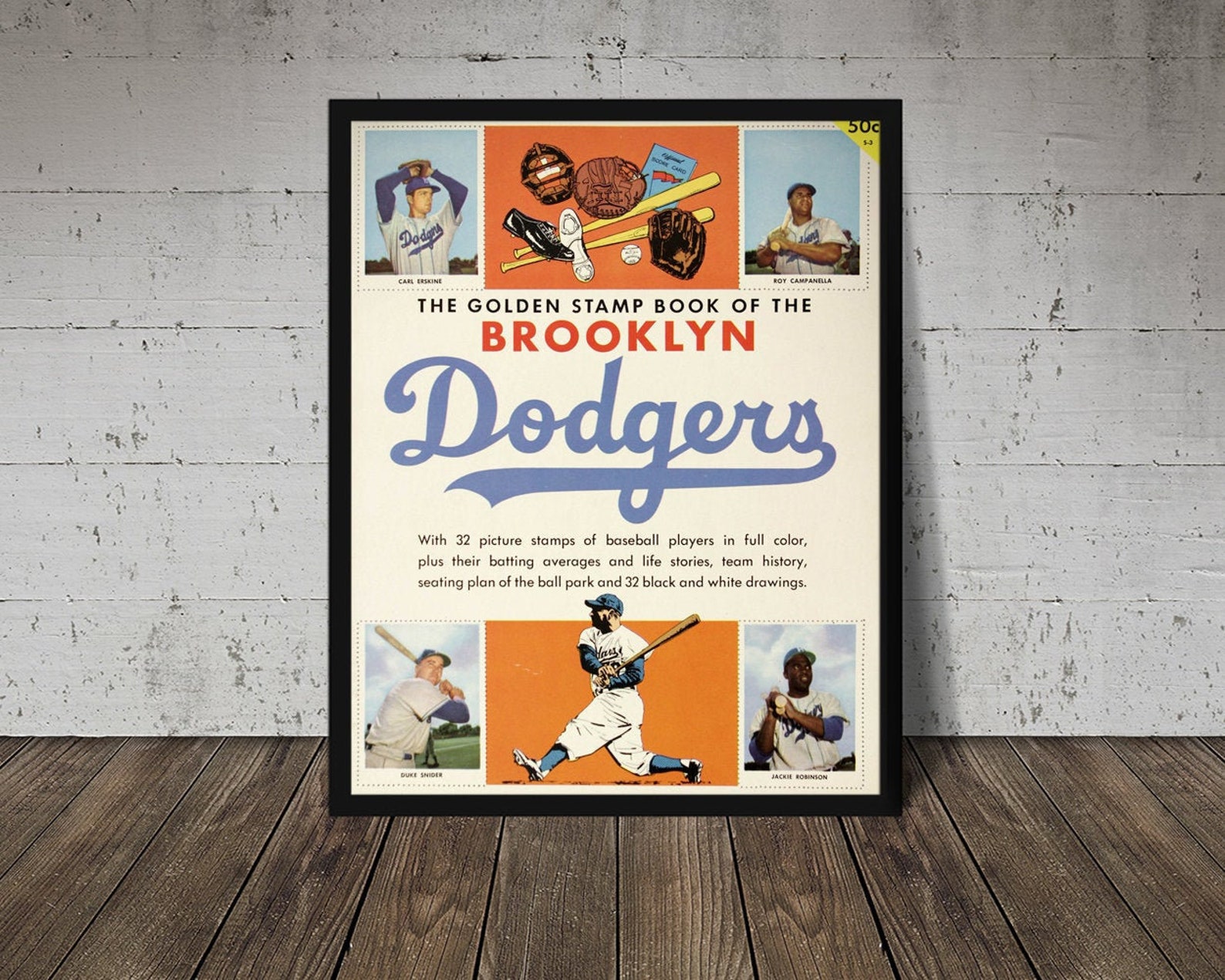 1955 BROOKLYN DODGERS print Vintage Baseball Poster | Etsy
