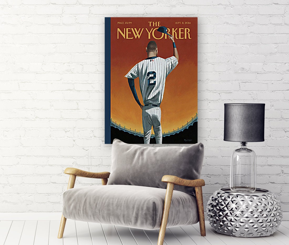 MW MERWEZI Derek Jeter Jersey Art New York Yankees MLB Wall Art Home Decor  Hand Made Framed Poster Canvas Print(Black Floating Frame, 30x45)