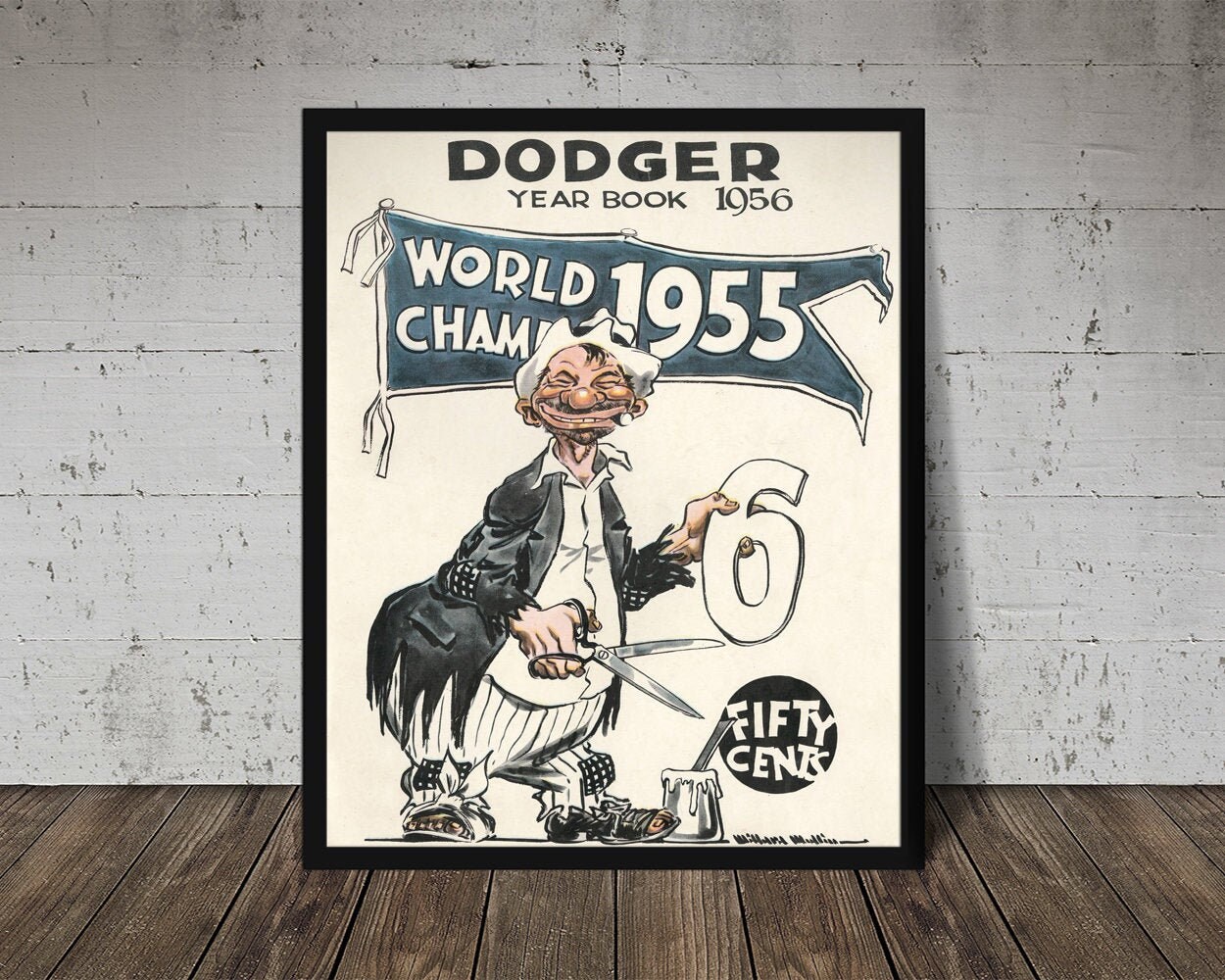 1956 BROOKLYN DODGERS Print Vintage Baseball Poster. Retro 