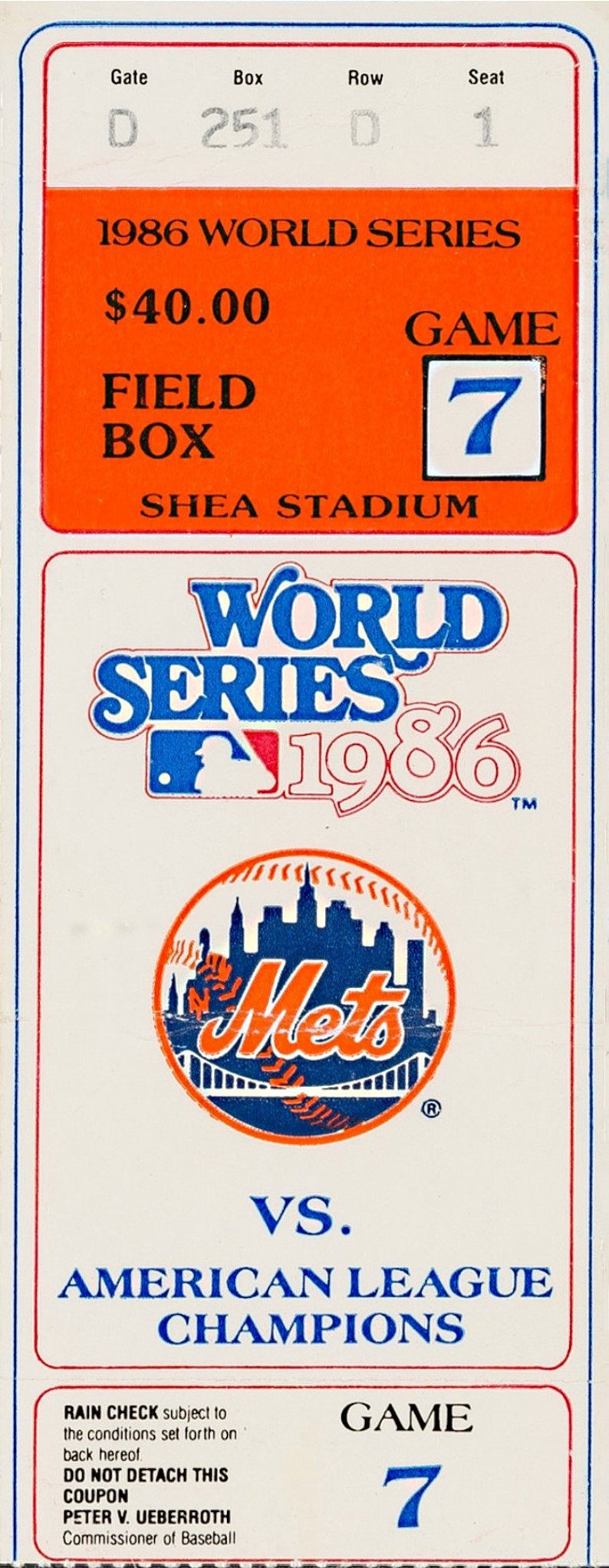 NEW YORK METS 1986 print / Game Ticket Vintage Baseball | Etsy