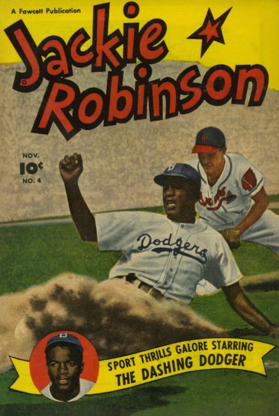 1950 JACKIE ROBINSON Print Vintage Baseball Poster. Retro 