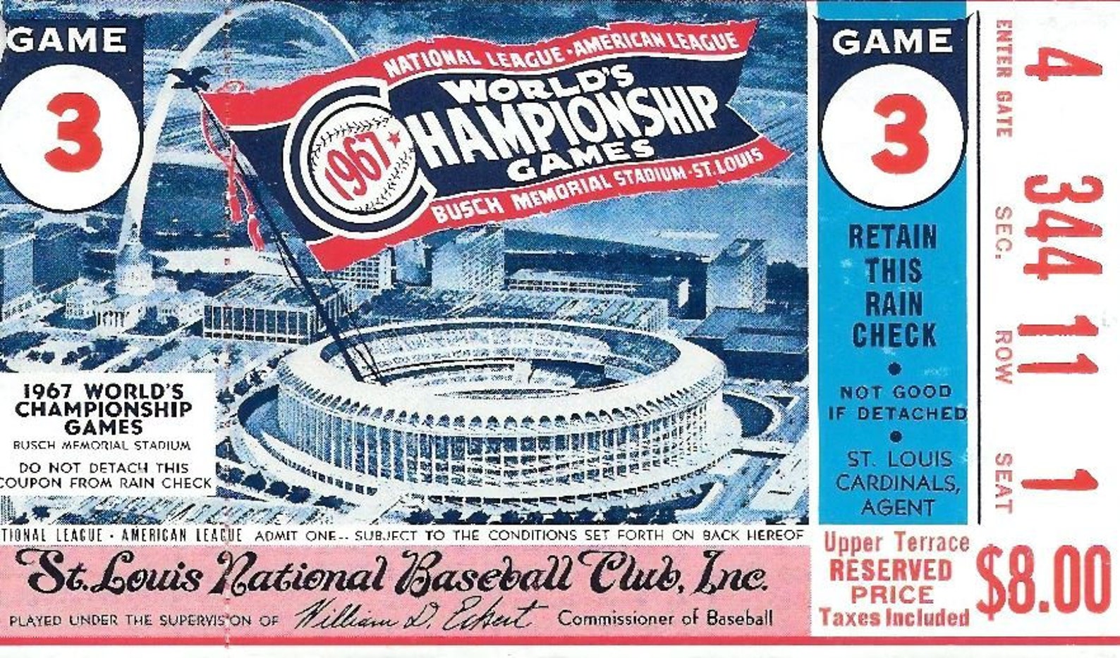 1967 ST. LOUIS CARDINALS World Series Ticket Print Vintage Etsy