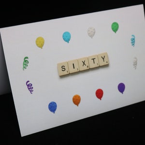 Carte 60e anniversaire, carte de Scrabble, carte de joyeux anniversaire, carte de voeux, carte pour lui, carte pour elle, carte de décoration d'anniversaire