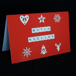 Türkische Weihnachtskarte, Mutlu Noeller Karte, Scrabble Buchstabe Karte, Frohe Weihnachten Karte, Jahreszeiten Grußkarte, Frohe Weihnachten Karte