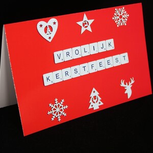 Holländische Weihnachtskarte, Vrolilly Kerstfeest Karte, Frohe Weihnachten Karte, Festliche Scrabble Karte, Jahreszeiten Grußkarte, Nederlands Kerstkaart