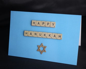 Happy Hanukkah Card, Hanukkah Celebrations Card, Star Of David Card, Hanukkah Greetings Card, Scrabble Card, Jewish Festival Card