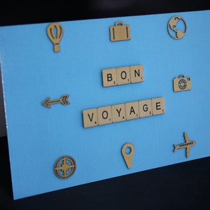 Carte Bon Voyage, Voyages heureux, Carte d’adieu, Carte de temps passionnants à venir, Carte de départ, Voyages sûrs, Carte de lettre de Scrabble, Carte d’au revoir