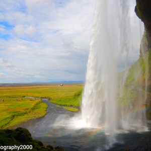 Carte d'anniversaire de photographie de cascade, carte d'occasion, carte de voeux, carte photo scénique, carte d'Islande, carte de Scandinavie, carte de Seljalandsfoss