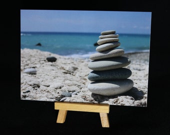 Zen Stones A6 Postcard, Beach Postcard, Wish You Were Here Postcard, Holiday Postcard, Vacation Postcard, Cyprus Postcard, Photo Postcard