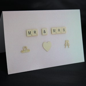 Mr & Mrs, Hochzeitskarte, Scrabble Buchstabe Karte, Glückwunschkarte zum Hochzeitstag, an das glückliche Paar, glückliche Ehekarte